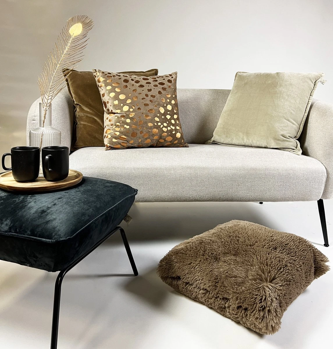 Set Van 4 Sierkussens - Bruin - Beige - TINO - CAITH - FLUFFY - CAITH - Inclusief Vulling 2 Set Van 4 Sierkussens - Bruin - Beige - TINO - CAITH - FLUFFY - CAITH - Inclusief Vulling - Afbeelding 2