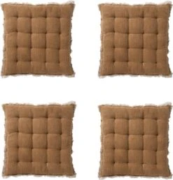 Set Van 4 - Dutch Decor BURTO - Stoelkussen Van Gewassen Katoen Tobacco Brown 40x40 Cm - Bruin - Zitkussen
