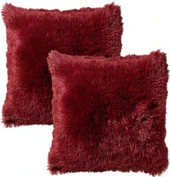 Set Van 2- Dutch Decor FLUFFY - Kussenhoezen Unikleur Merlot 60x60 Cm - Rood