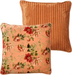 MEIS - Sierkussen 45x45 Cm - Velvet Bloemen - Dusty Pink - Roze - Rood - Streepjes - Inclusief Binnenvulling -Dutch Decor 1159x1200 1