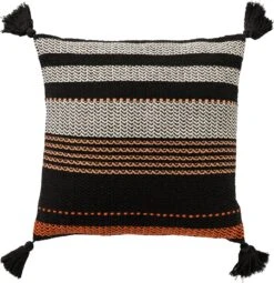 TAMAR - Sierkussen Katoen 45x45 Cm - Raven - Zwart - Kussentje Met Flosjes - Inclusief Binnenvulling