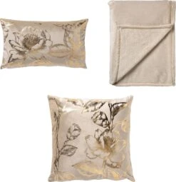 VOORDEELSET - Ice Ice Baby - Sierkussen Avery 45x45 Cm- Sierkussen Ava 30x50 Cm - Plaid Charlie - Pumice Stone - Set Van 3 Stuks - Inclusief Binnenvulling