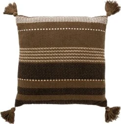 TAMAR - Sierkussen Katoen 45x45 Cm - Military Olive - Groen - Kussentje Met Flosjes - Inclusief Binnenvulling