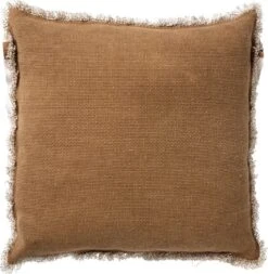 BURTO - Sierkussen Van Gewassen Katoen Tobacco Brown 60x60 Cm - Bruin - Inclusief Binnenvulling