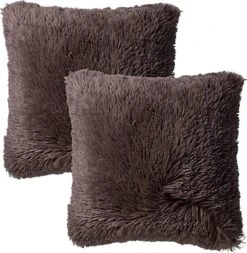 Set Van 2- Dutch Decor FLUFFY - Kussenhoezen Unikleur Driftwood 45x45 Cm - Taupe