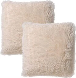 Set Van 2- Dutch Decor FLUFFY - Kussenhoezen Unikleur Snow White 45x45 Cm- Wit