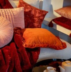 YARA - Kussenhoes 100% Katoen 45x45 Cm Velvet - Potters Clay - Oranje - Ruches Rondom - Met Rits -Dutch Decor 1175x1200 3