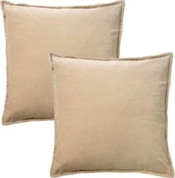 Set Van 2 Kussenhoezen - Dutch Decor CAITH - 50x50 Cm - Velvet - Pumice Stone - Beige - Unikleur