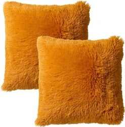 Set Van 2- Dutch Decor FLUFFY - Kussenhoezen Unikleur Golden Glow 60x60 Cm - Geel