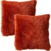 Set Van 2- Dutch Decor FLUFFY - Kussenhoezen Unikleur Potters Clay 60x60 Cm - Oranje