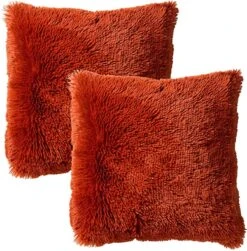 Set Van 2- Dutch Decor FLUFFY - Kussenhoezen Unikleur Potters Clay 60x60 Cm - Oranje