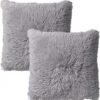Set Van 2- Dutch Decor FLUFFY - Kussenhoezen Unikleur Micro Chip 60x60 Cm - Grijs