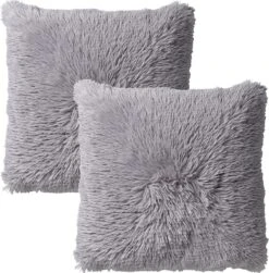 Set Van 2- Dutch Decor FLUFFY - Kussenhoezen Unikleur Micro Chip 60x60 Cm - Grijs