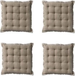 Set Van 4 - Dutch Decor BURTO - Stoelkussen Van Gewassen Katoen Pumice Stone 40x40 Cm - Beige - Zitkussen
