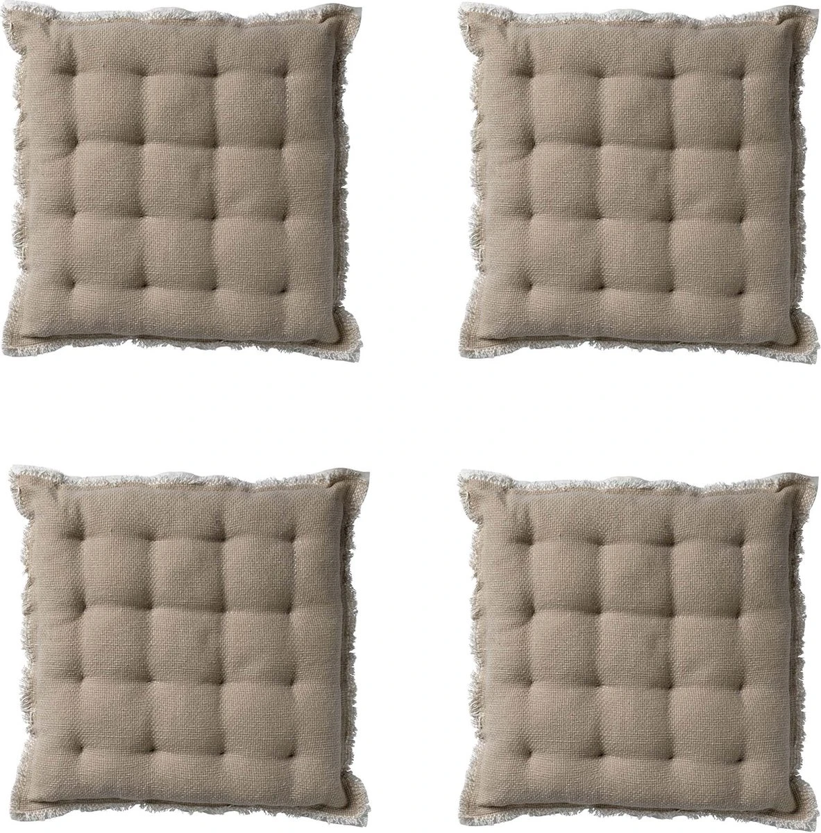 Set Van 4 - Dutch Decor BURTO - Stoelkussen Van Gewassen Katoen Pumice Stone 40x40 Cm - Beige - Zitkussen