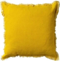BURTO - Sierkussen Van Gewassen Katoen Lemon 45x45 Cm - Geel - Inclusief Binnenkussen