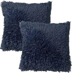 Set Van 2- Dutch Decor FLUFFY - Kussenhoezen Unikleur Insignia Blue 60x60 Cm - Blauw