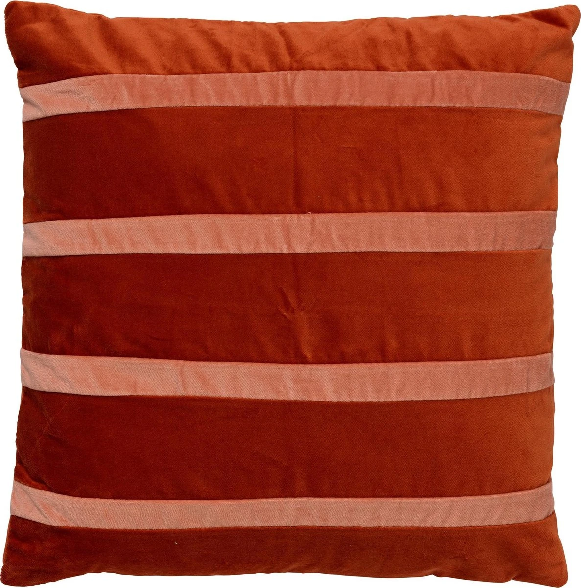 PEMM - Sierkussen Velvet 45x45 Cm - Potters Clay Oranje - Roze Streepjes - Inclusief Binnenkussen 1 PEMM - Sierkussen Velvet 45x45 Cm - Potters Clay Oranje - Roze Streepjes - Inclusief Binnenkussen