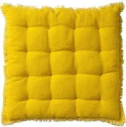 Dutch Decor - BURTO - Stoelkussen Van Gewassen Katoen Lemon 40x40 Cm - Geel - Zitkussen