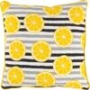 JULIA - Sierkussen Citroenen 45x45 Cm - Geel - Zwart - Wit - Streepjes - Inclusief Binnenkussen