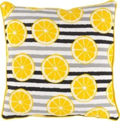 JULIA - Sierkussen Citroenen 45x45 Cm - Geel - Zwart - Wit - Streepjes - Inclusief Binnenkussen