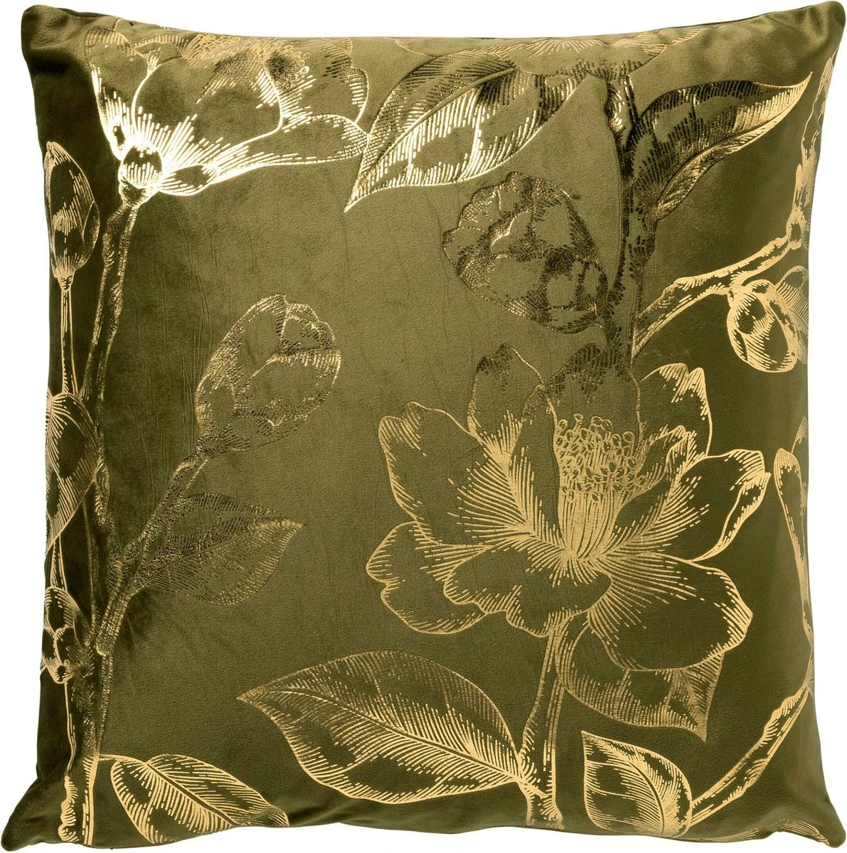 AVERY - Kussenhoes Velvet 45x45 Cm - Military Olive - Groen Met Goudkleurige Print - Exclusief Binnenkussen 1 AVERY - Kussenhoes Velvet 45x45 Cm - Military Olive - Groen Met Goudkleurige Print - Exclusief Binnenkussen
