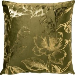 AVERY - Sierkussen Velvet 45x45 Cm - Military Olive - Groen Met Goudkleurige Print - Inclusief Binnenvulling