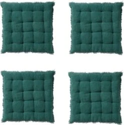 Set Van 4 - Dutch Decor BURTO - Stoelkussen Van Gewassen Katoen Sagebrush Green 40x40 Cm - Groen - Zitkussen