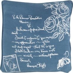 ROOS - Kussenhoes Katoen 45x45 Cm - Blauw - Wit - Rozen En Tekst - Exclusief Binnenkussen