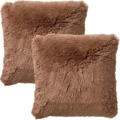 Set Van 2- Dutch Decor FLUFFY - Kussenhoezen Unikleur Tobacco Brown 45x45 Cm - Bruin