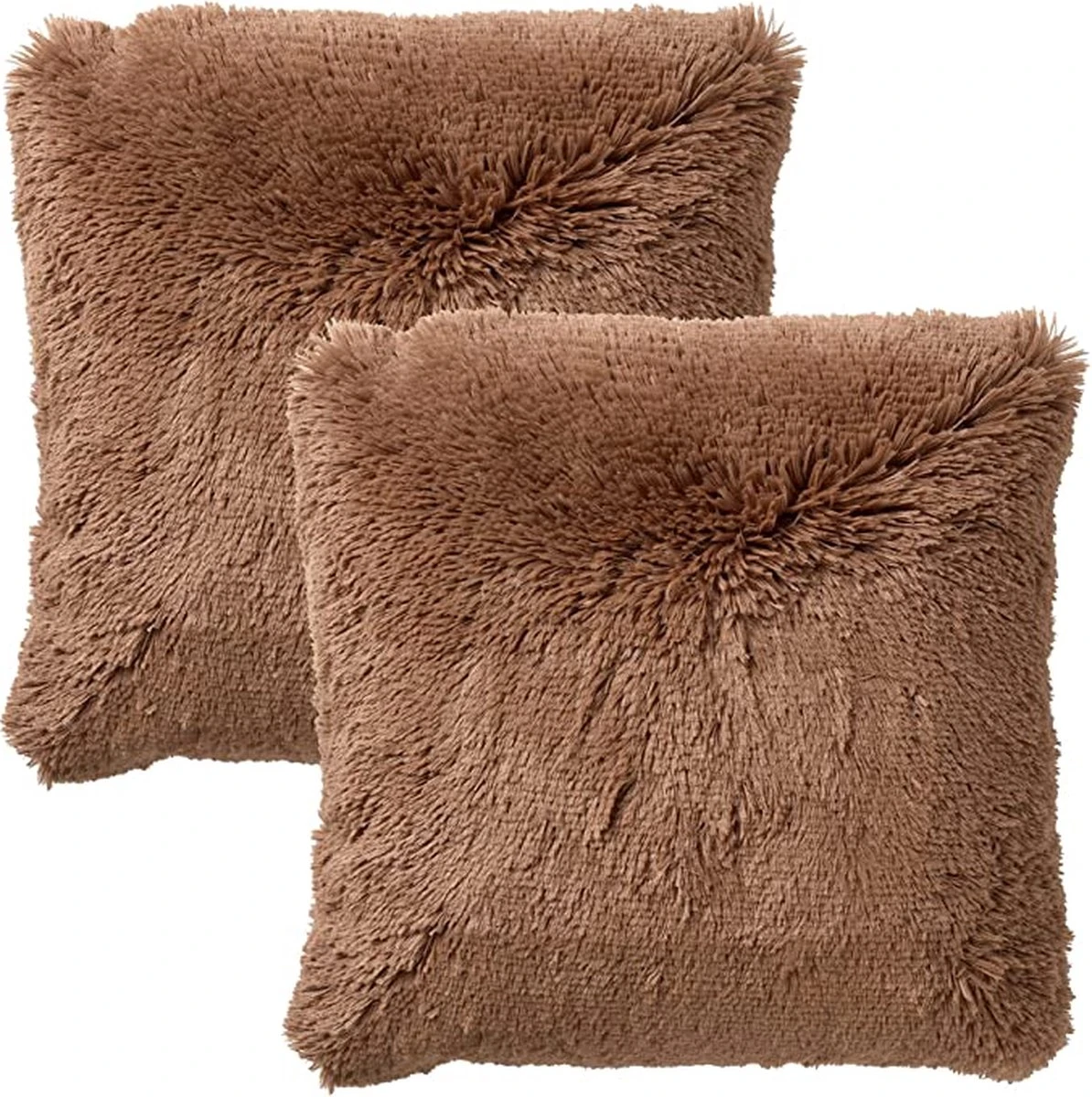 Set Van 2- Dutch Decor FLUFFY - Kussenhoezen Unikleur Tobacco Brown 45x45 Cm - Bruin 1 Set Van 2- Dutch Decor FLUFFY - Kussenhoezen Unikleur Tobacco Brown 45x45 Cm - Bruin