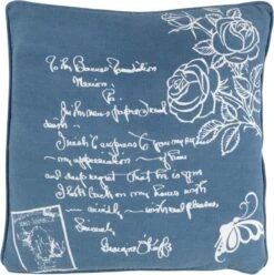 ROOS - Sierkussen Katoen 45x45 Cm - Blauw - Wit - Rozen En Tekst - Inclusief Binnenkussen