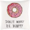 DIDI - Sierkussen Donut 45x45 Cm - Ivoor / Wit - Donut Worry Be Happy - Inclusief Binnenkussen