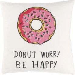 DIDI - Sierkussen Donut 45x45 Cm - Ivoor / Wit - Donut Worry Be Happy - Inclusief Binnenkussen