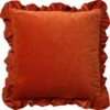 Dutch Decor - YARA - Sierkussen Katoen 45x45 Cm Velvet - Potters Clay - Oranje - Ruches Rondom