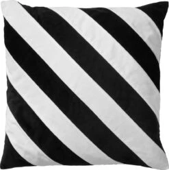 PEBBE - Kussenhoes Velvet 45x45 Cm - Raven - Zwart - Wit - Strepen - Exclusief Binnenkussen