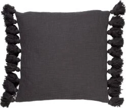 RUBY - Kussenhoes Katoen 45x45 Cm - Charcoal Gray - Antraciet - Met Flosjes - Met Rits
