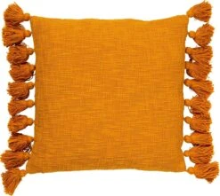 RUBY - Sierkussen Katoen 45x45 Cm - Golden Glow - Geel - Kussentje Met Flosjes - Inclusief Binnenkussen