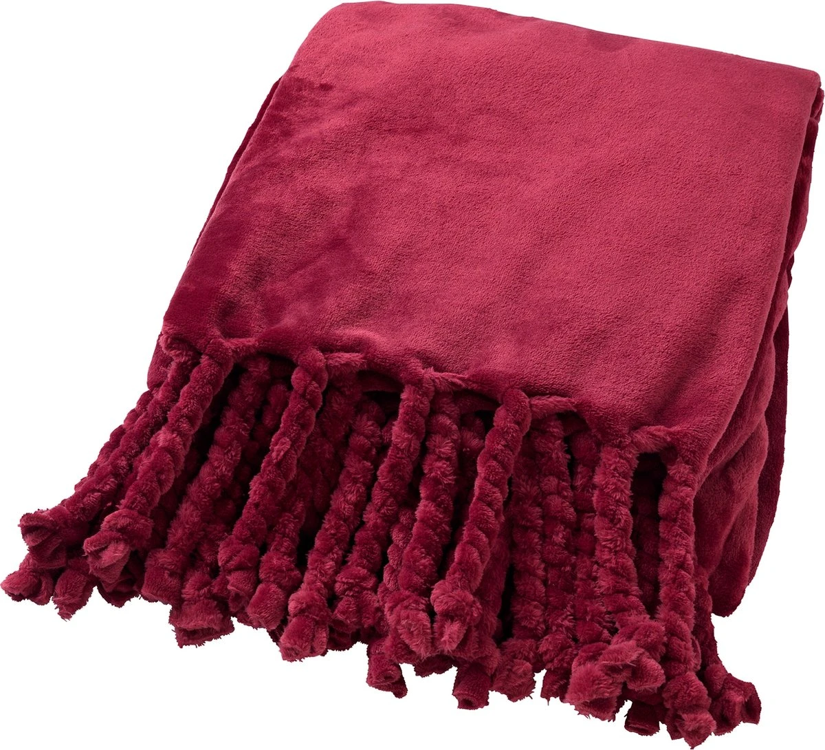 Dutch Decor - FLORIJN - Plaid Fleece 150x200 Cm - Red Plum - Donkerroze - Superzacht - Met Franjes - Deken 2 Dutch Decor - FLORIJN - Plaid Fleece 150x200 Cm - Red Plum - Donkerroze - Superzacht - Met Franjes - Deken - Afbeelding 2