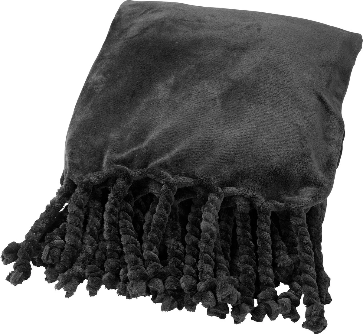 Dutch Decor - FLORIJN - Plaid Fleece 150x200 Cm - Raven - Zwart - Superzacht - Met Franjes - Deken 2 Dutch Decor - FLORIJN - Plaid Fleece 150x200 Cm - Raven - Zwart - Superzacht - Met Franjes - Deken - Afbeelding 2