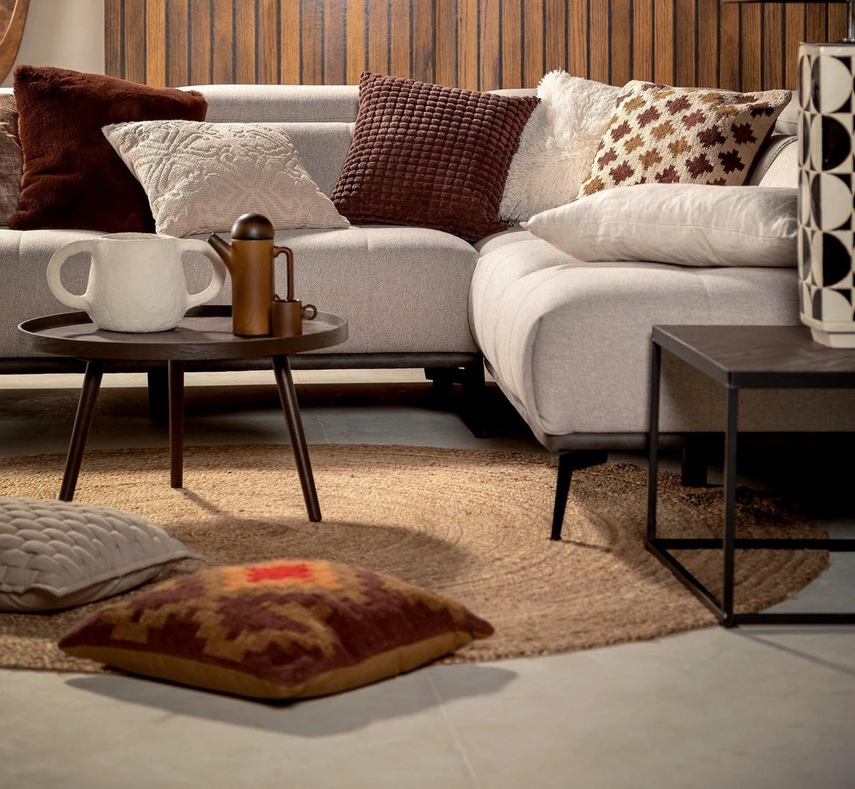 MAURO - Kussenhoes Kelim 45x45 Cm - Rocky - Bruin - 100% Katoen - Met Rits 3 MAURO - Kussenhoes Kelim 45x45 Cm - Rocky - Bruin - 100% Katoen - Met Rits - Afbeelding 3