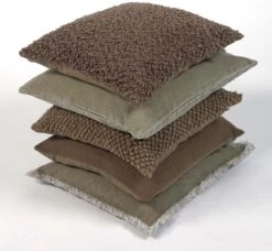 ANNA - Kussenhoes Olijf Van Gewassen Katoen 50x50 Cm - Groen - Exclusief Binnenkussen -Dutch Decor 1200x1110