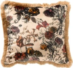 YASMIN - Kussenhoes Velvet 45x45 Cm Semolina - Beige - Franjes - Exclusief Binnenkussen