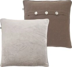 SCANDRA - Sierkussen 45x45 Cm - Lichtgrijs / Taupe - Met Knopen - Inclusief Binnenkussen -Dutch Decor 1200x1124 4