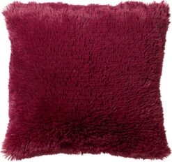 FLUFFY - Sierkussen Unikleur 60x60 Cm - Red Plum - Donkerroze - Inclusief Binnenvulling