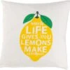LARA - Kussenhoes Katoen 45x45 Cm - Ivoor / Wit - When Life Give You Lemons Make Lemonade - Citroen - Exclusief Binnenkussen