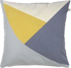 TOMAT - Kussenhoes 50x50 Cm - Blauw - Geel - Grijs - Met Rits