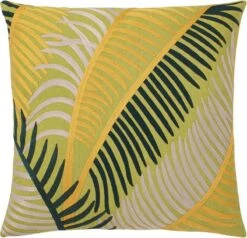 HAPAG - Sierkussen Geborduurd 45x45 Cm - Lime - Geel - Donkergroen - Beige - Botanisch - 100% Katoen - Inclusief Binnenvulling