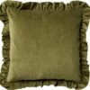 YARA - Kussenhoes 100% Katoen 45x45 Cm - Velvet - Calliste Green - Groen - Ruches Rondom - Met Rits