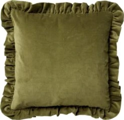 YARA - Kussenhoes 100% Katoen 45x45 Cm - Velvet - Calliste Green - Groen - Ruches Rondom - Met Rits